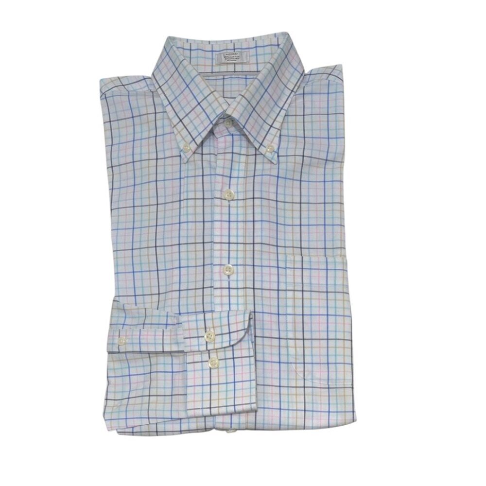 Peter Millar Nanoluxe Shirt M Regular Fit Long Sleeve Easy Care Blue Beige